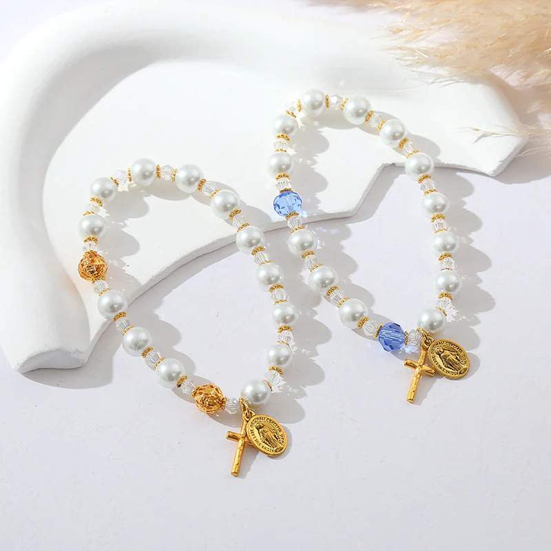 Simple Cross Pearl Bracelet Amen Artisan - Image 3
