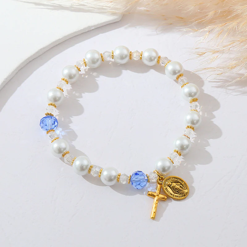 Simple Cross Pearl Bracelet Amen Artisan - Image 4