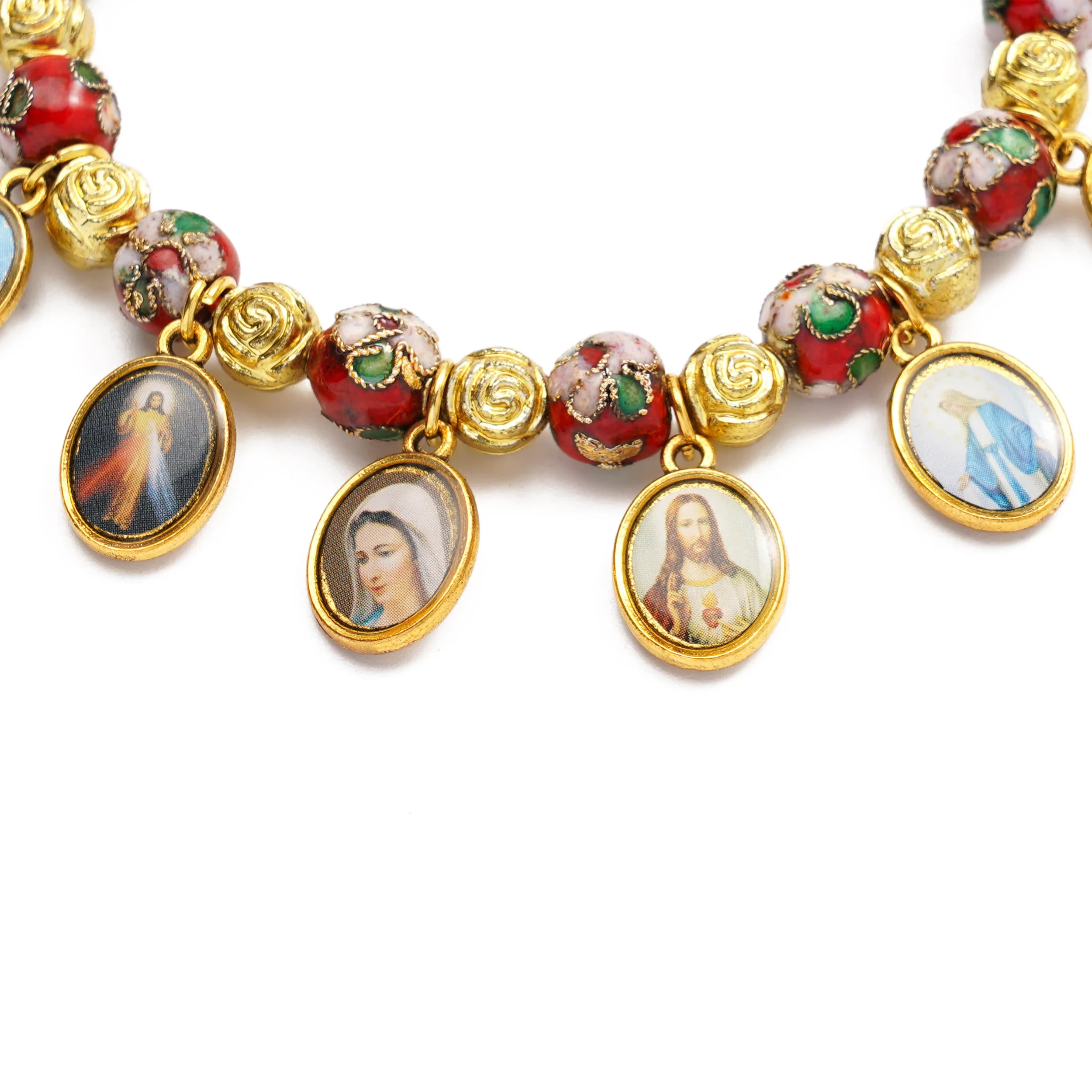 Cloisonné Beads Saint Medal Stretch Bracelet Amen Artisan - Image 3