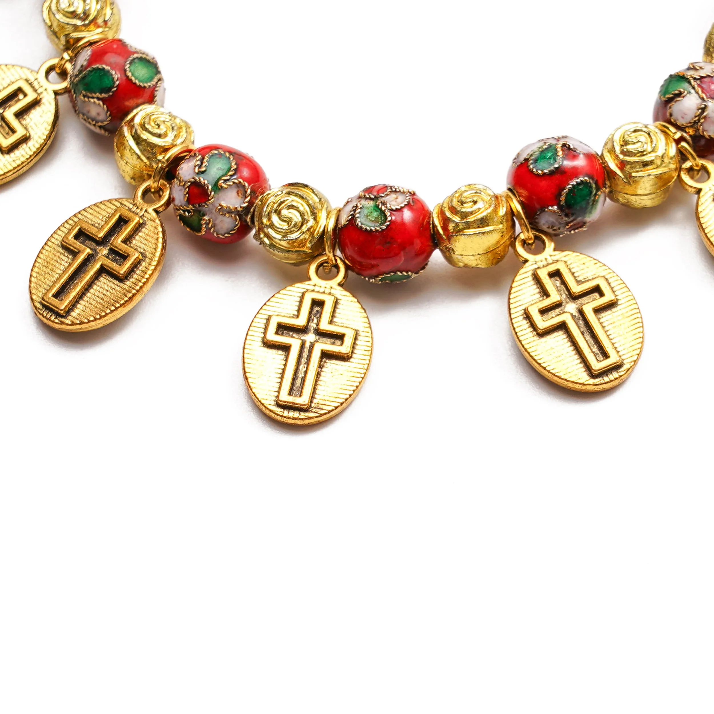 Cloisonné Beads Saint Medal Stretch Bracelet Amen Artisan - Image 4