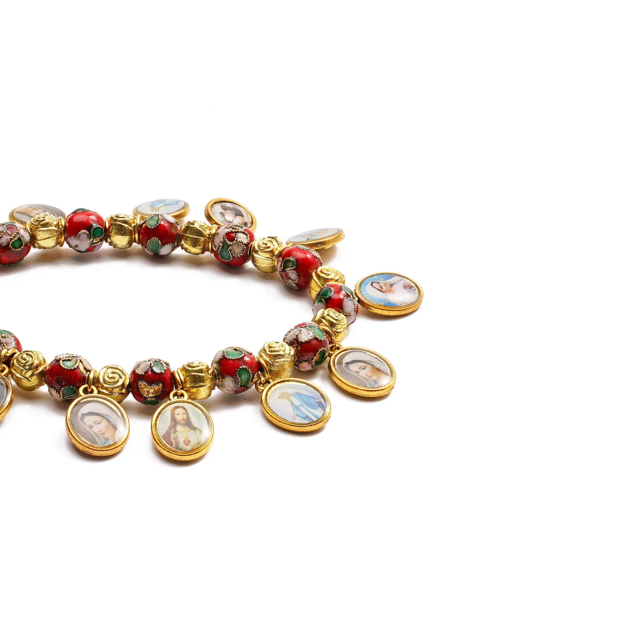 Cloisonné Beads Saint Medal Stretch Bracelet Amen Artisan - Image 5
