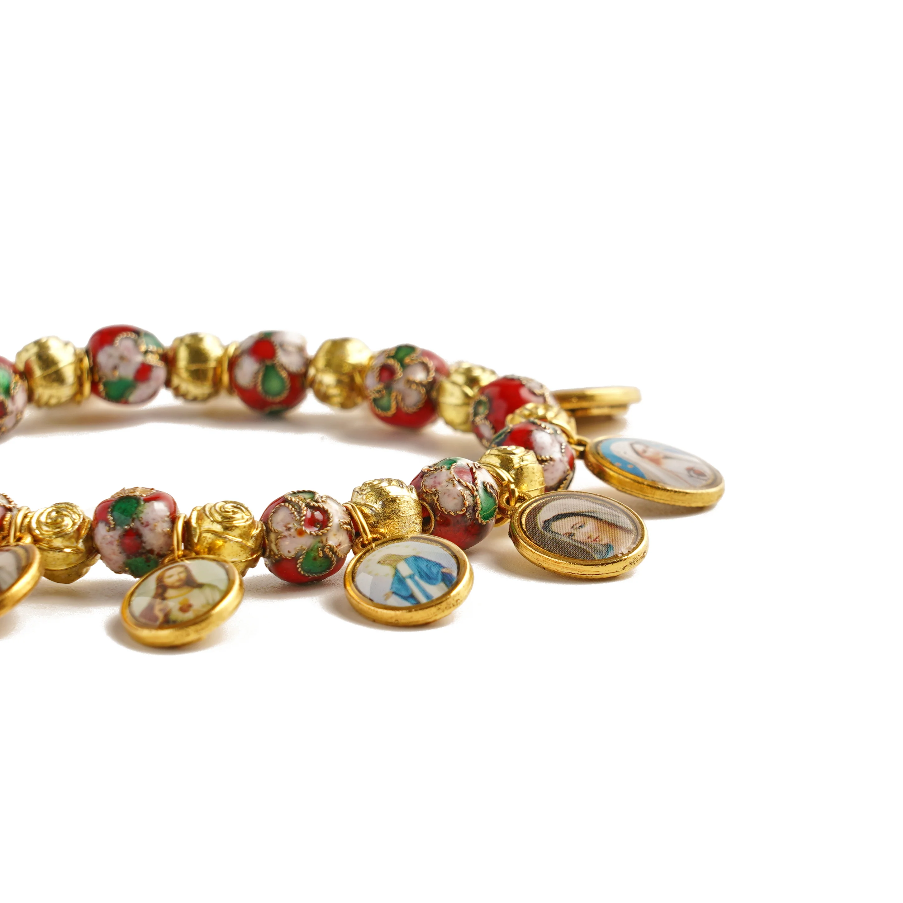 Cloisonné Beads Saint Medal Stretch Bracelet Amen Artisan - Image 6