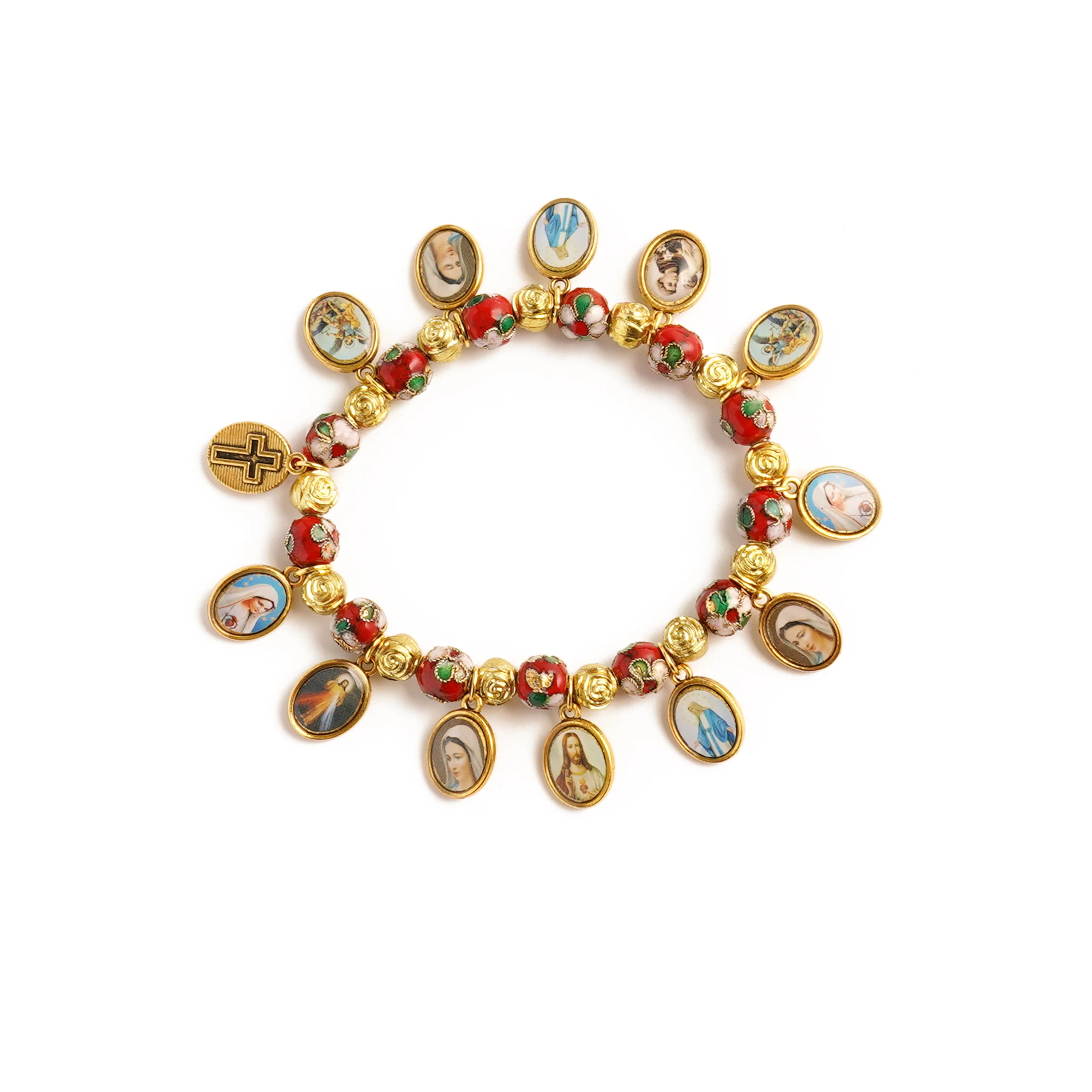 Cloisonné Beads Saint Medal Stretch Bracelet Amen Artisan - Image 7