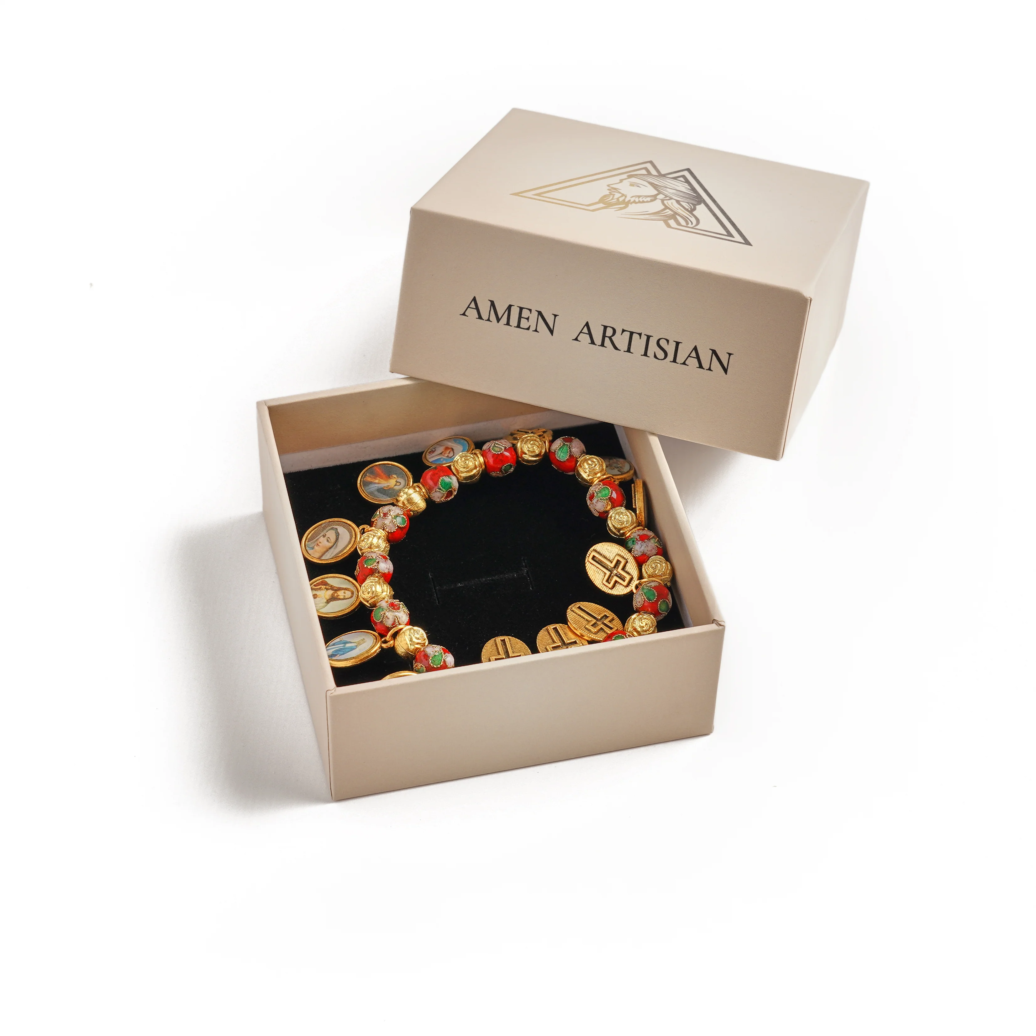 Cloisonné Beads Saint Medal Stretch Bracelet Amen Artisan - Image 8