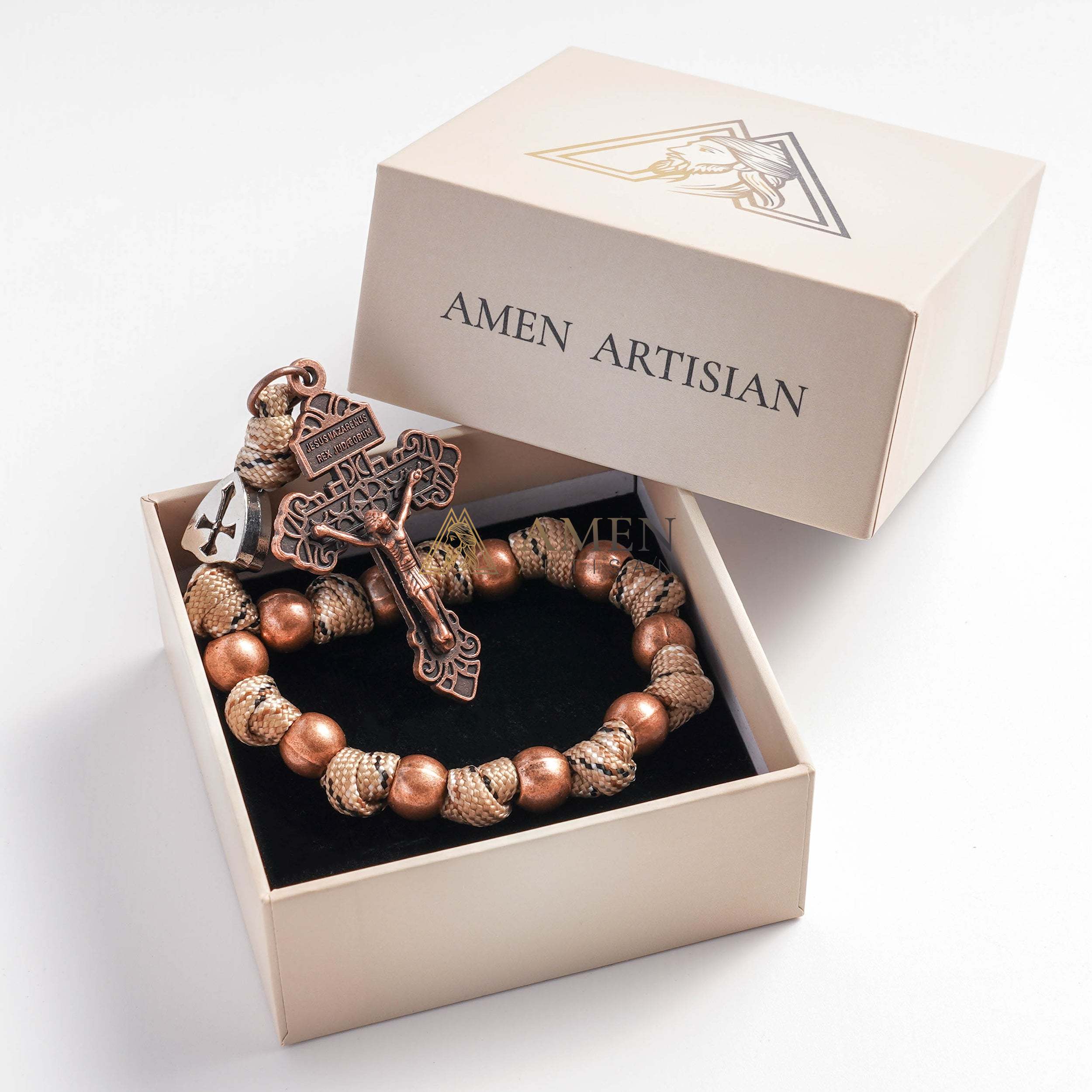 【Deal Today】Military-Grade Paracord Pocket Rosary with Antique Bronze Beads Amen Artisan - Image 12