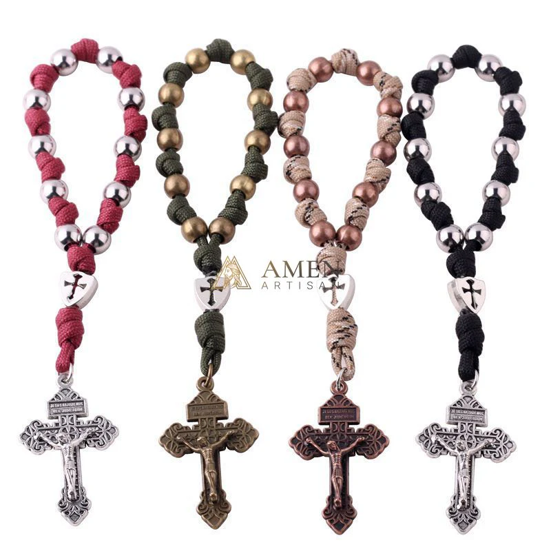【Deal Today】Military-Grade Paracord Pocket Rosary with Antique Bronze Beads Amen Artisan - Image 7