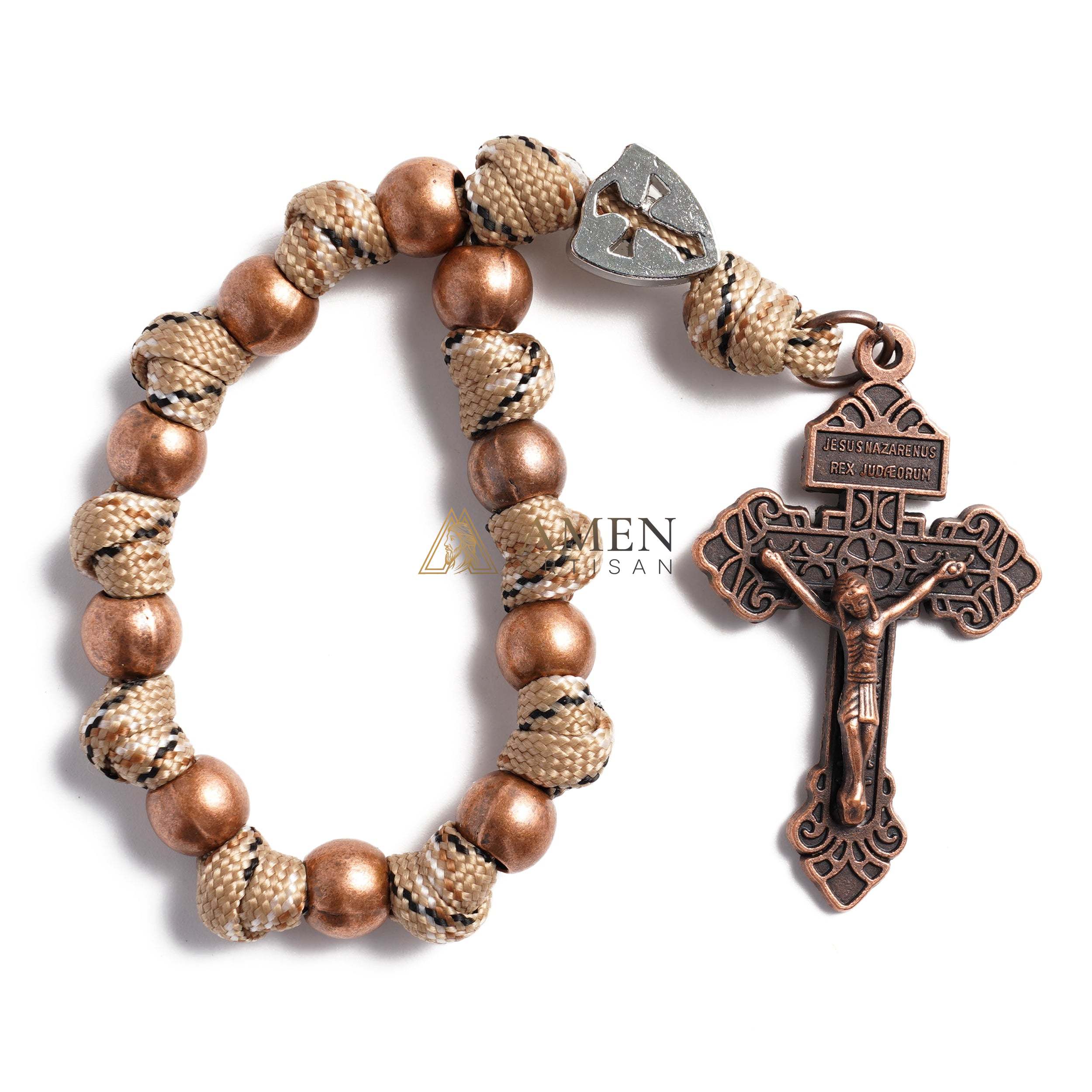 【Deal Today】Military-Grade Paracord Pocket Rosary with Antique Bronze Beads Amen Artisan - Image 9