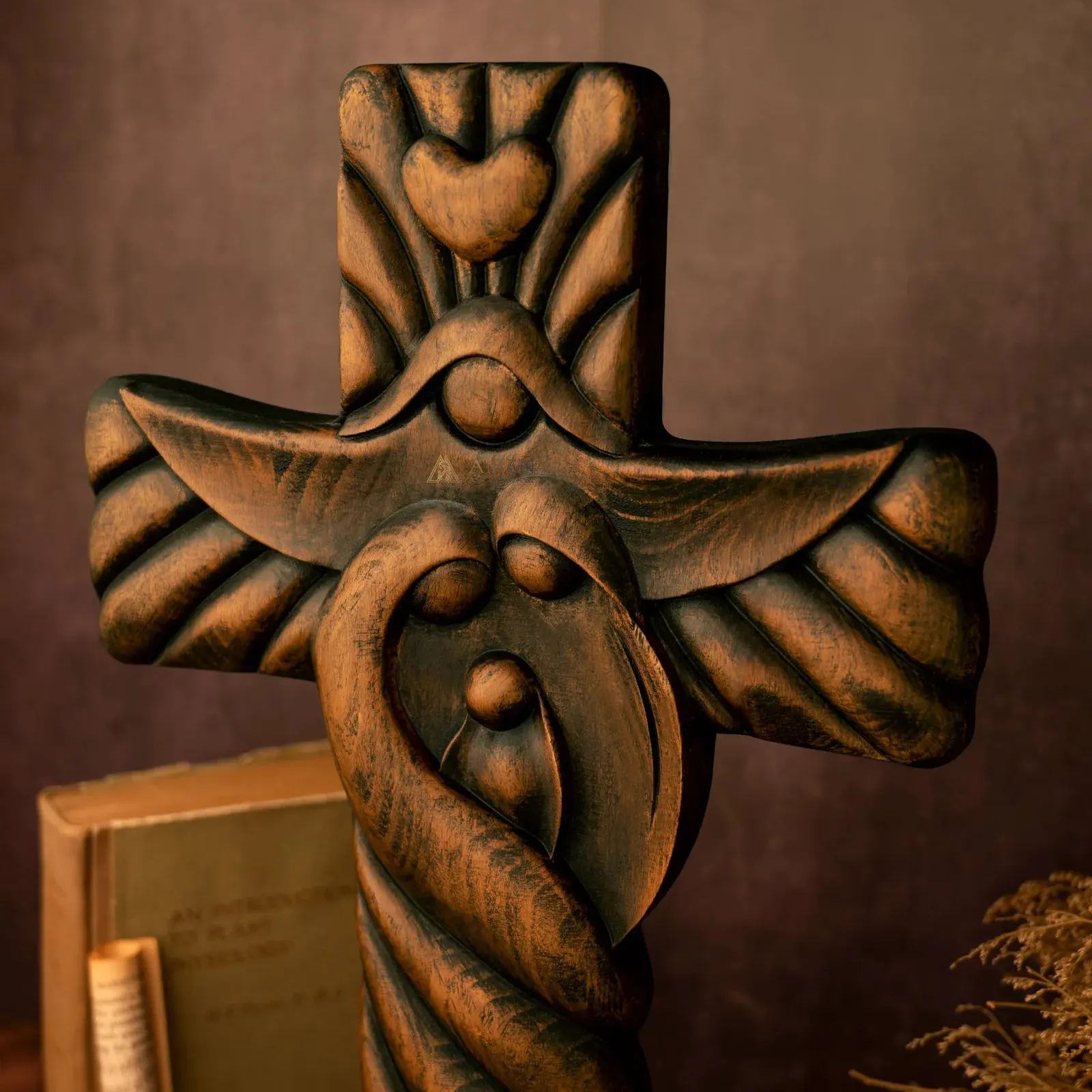 Holy Family Cross Wood Carving - Image 3