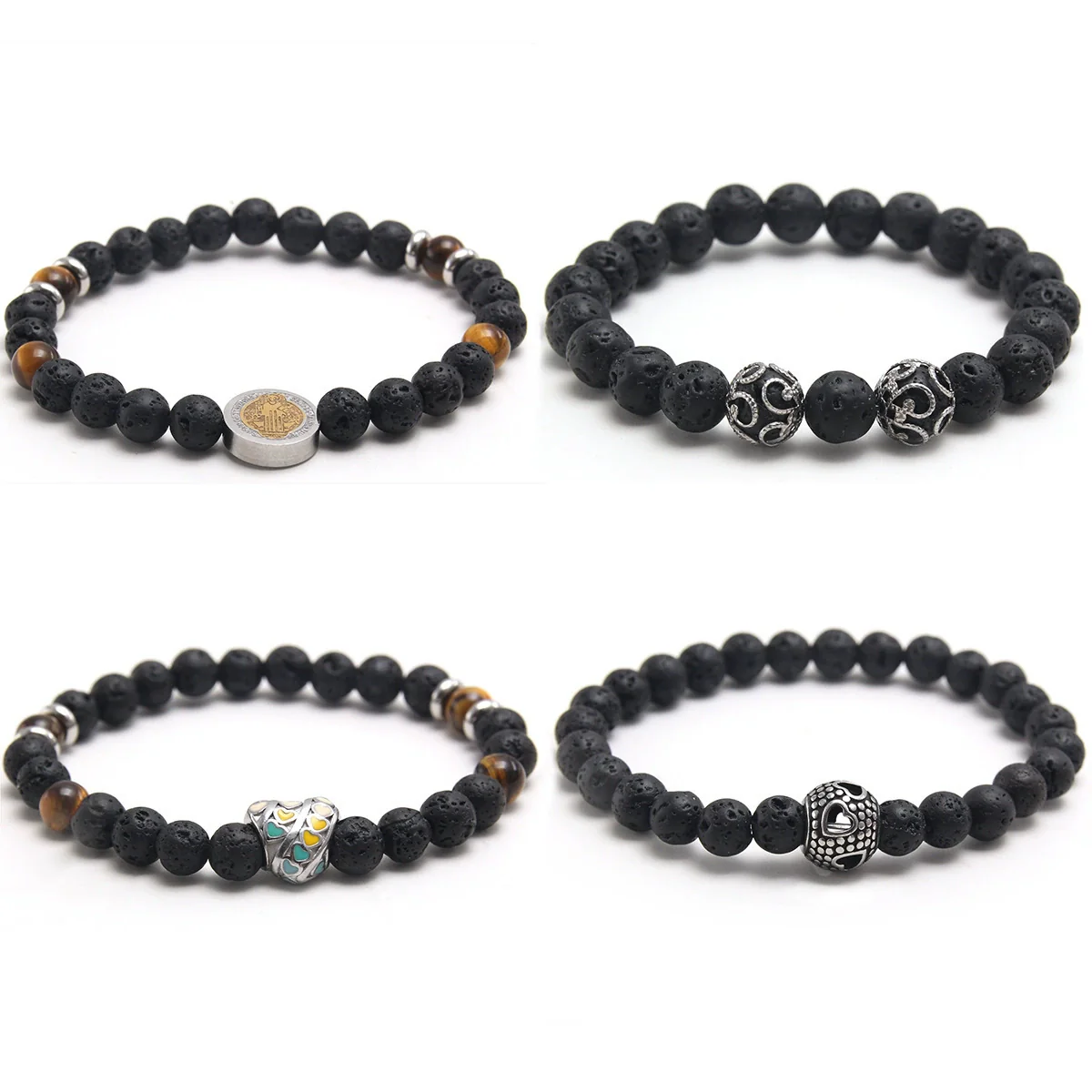 Obsidian Volcanic Stone Beaded Bracelet - Image 3
