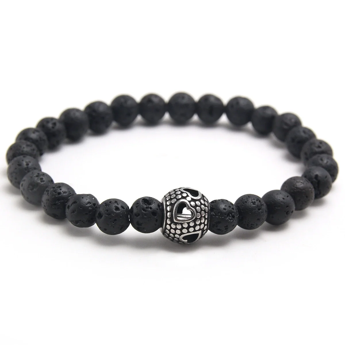Obsidian Volcanic Stone Beaded Bracelet - Image 4