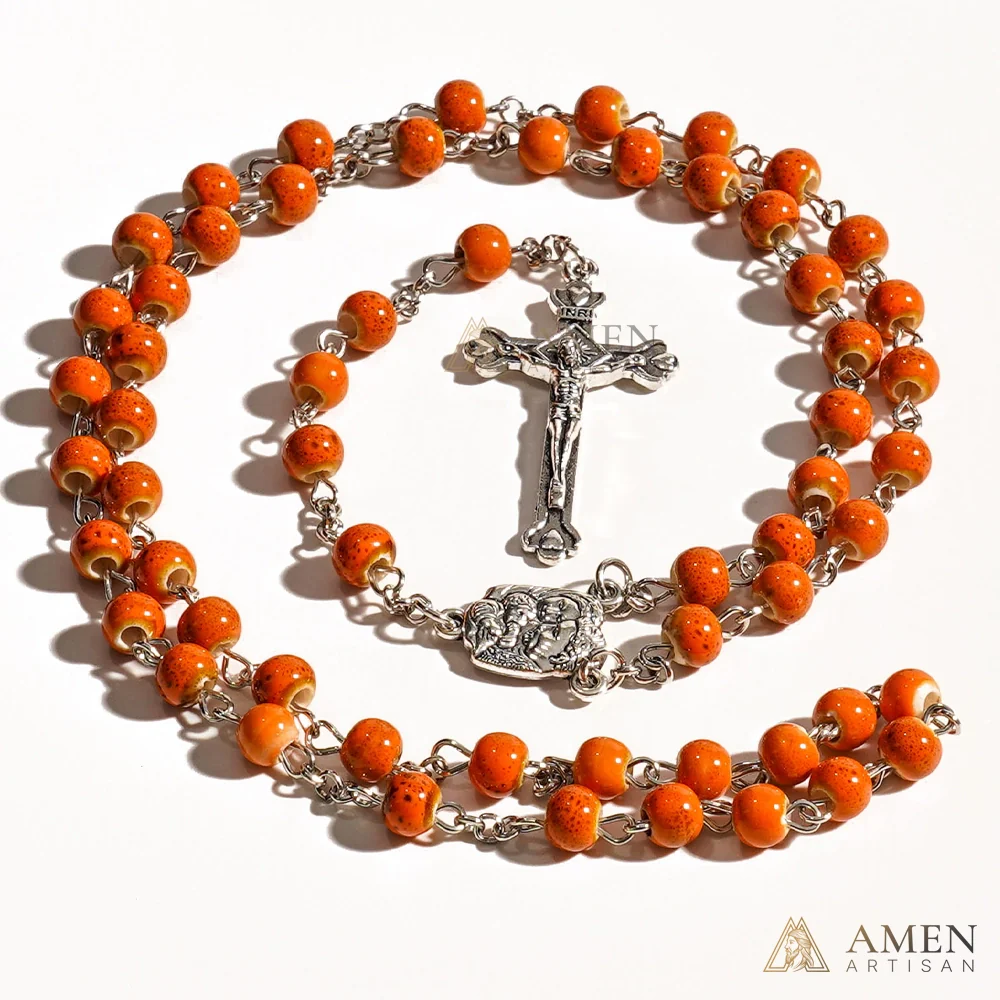 【Deal Today】Orange Glazed Ceramic Rosary - Image 3