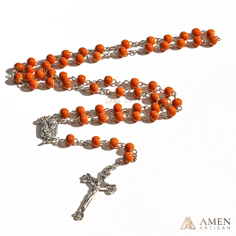 【Deal Today】Orange Glazed Ceramic Rosary - Image 4