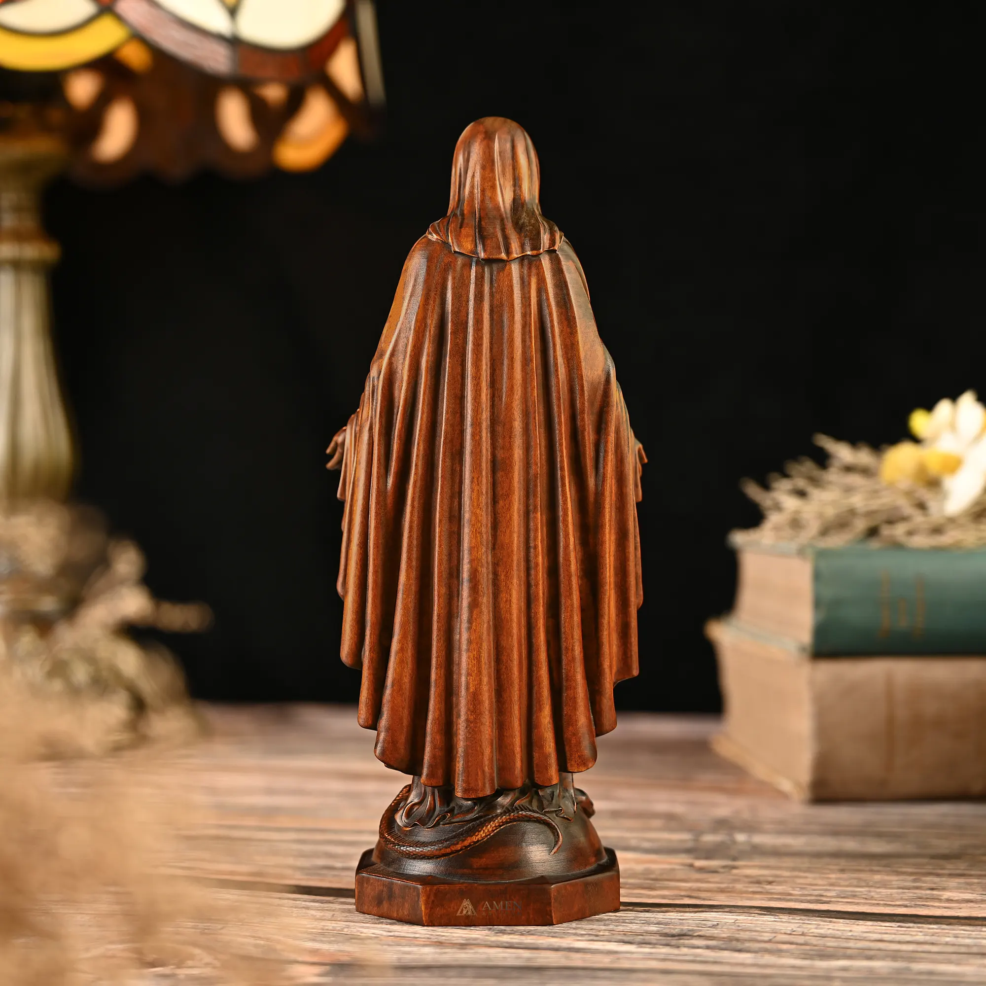 Our Lady of Grace Wood Carving Amen Artisan - Image 4