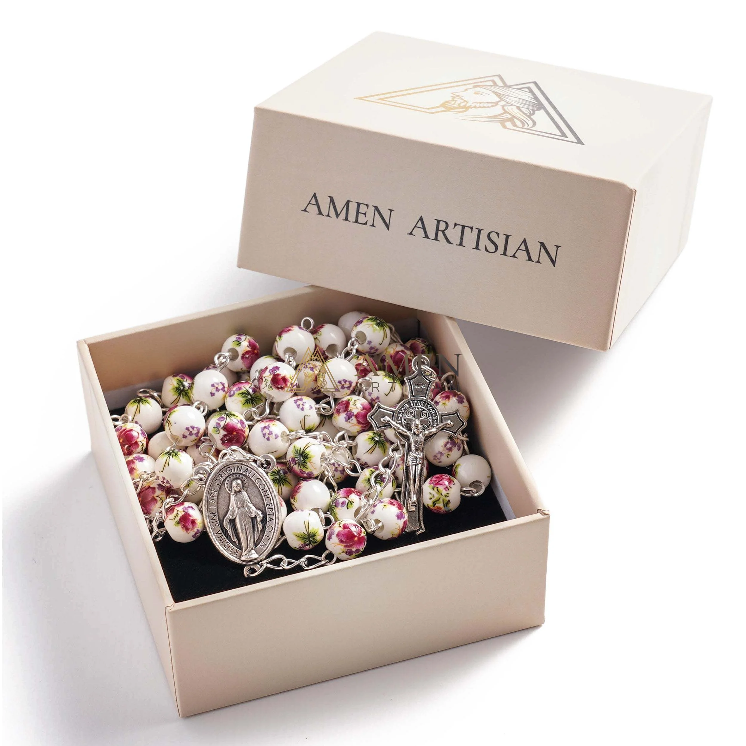Pansy Ceramic Rosary Amen Artisan - Image 4