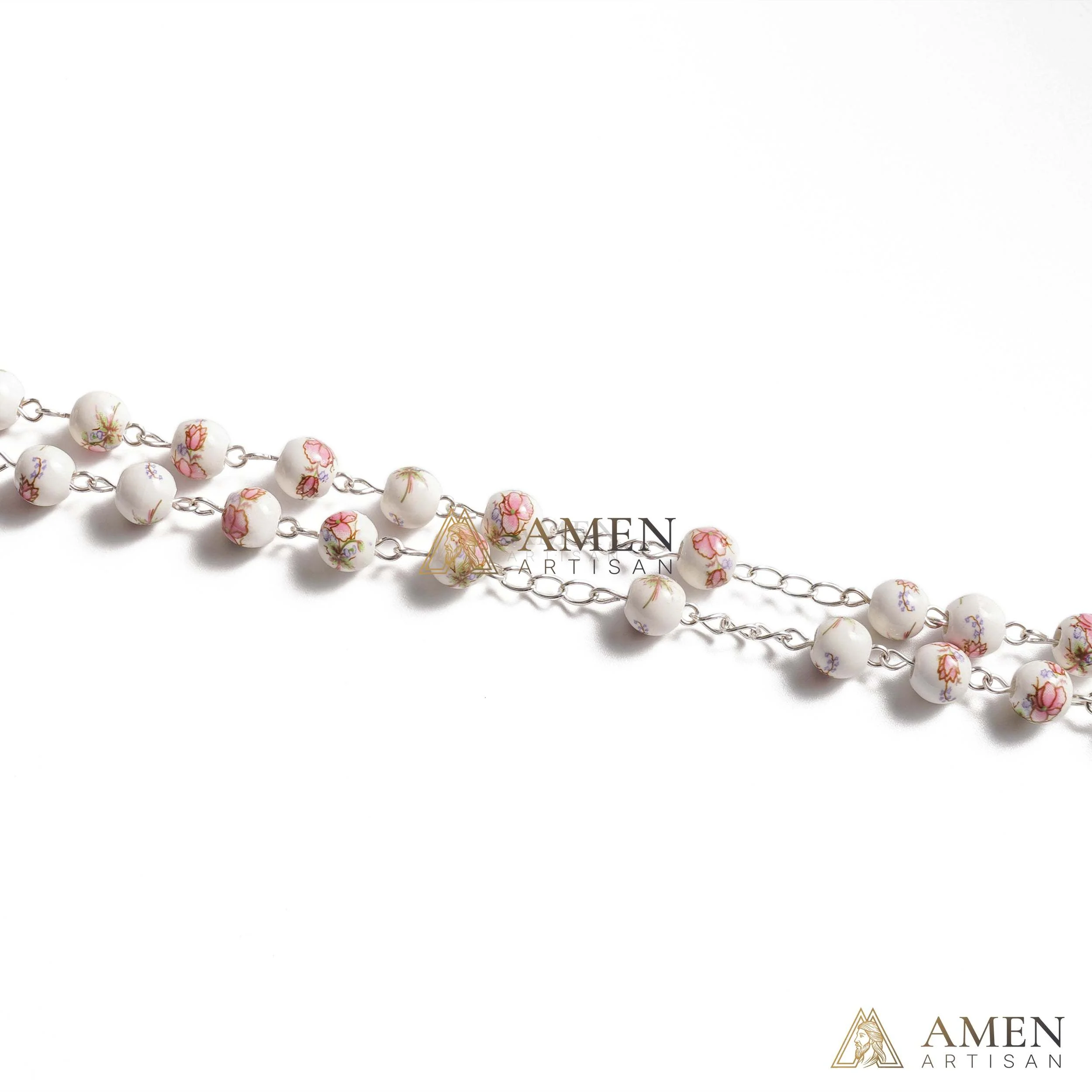Pink Peony Ceramic Rosary Amen Artisan - Image 4