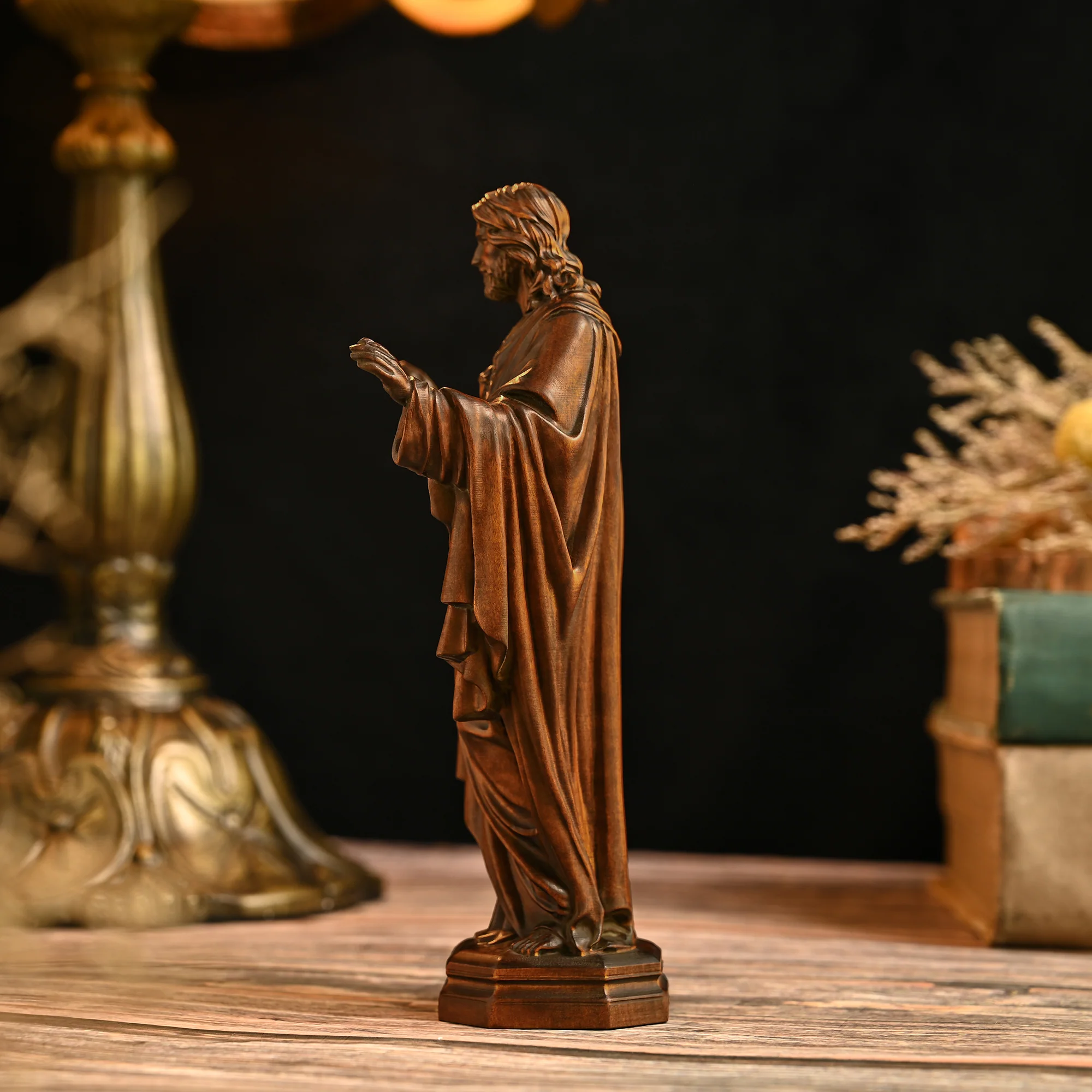 Sacred Heart of Jesus Wood Carved Figure Amen Artisan - Image 4