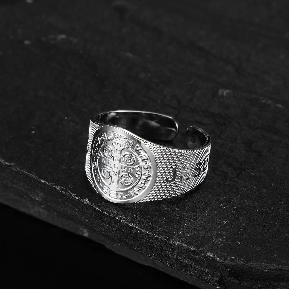 Saint Benedict Cross & Inscriptions "JESUS" Ring Amen Artisan - Image 3