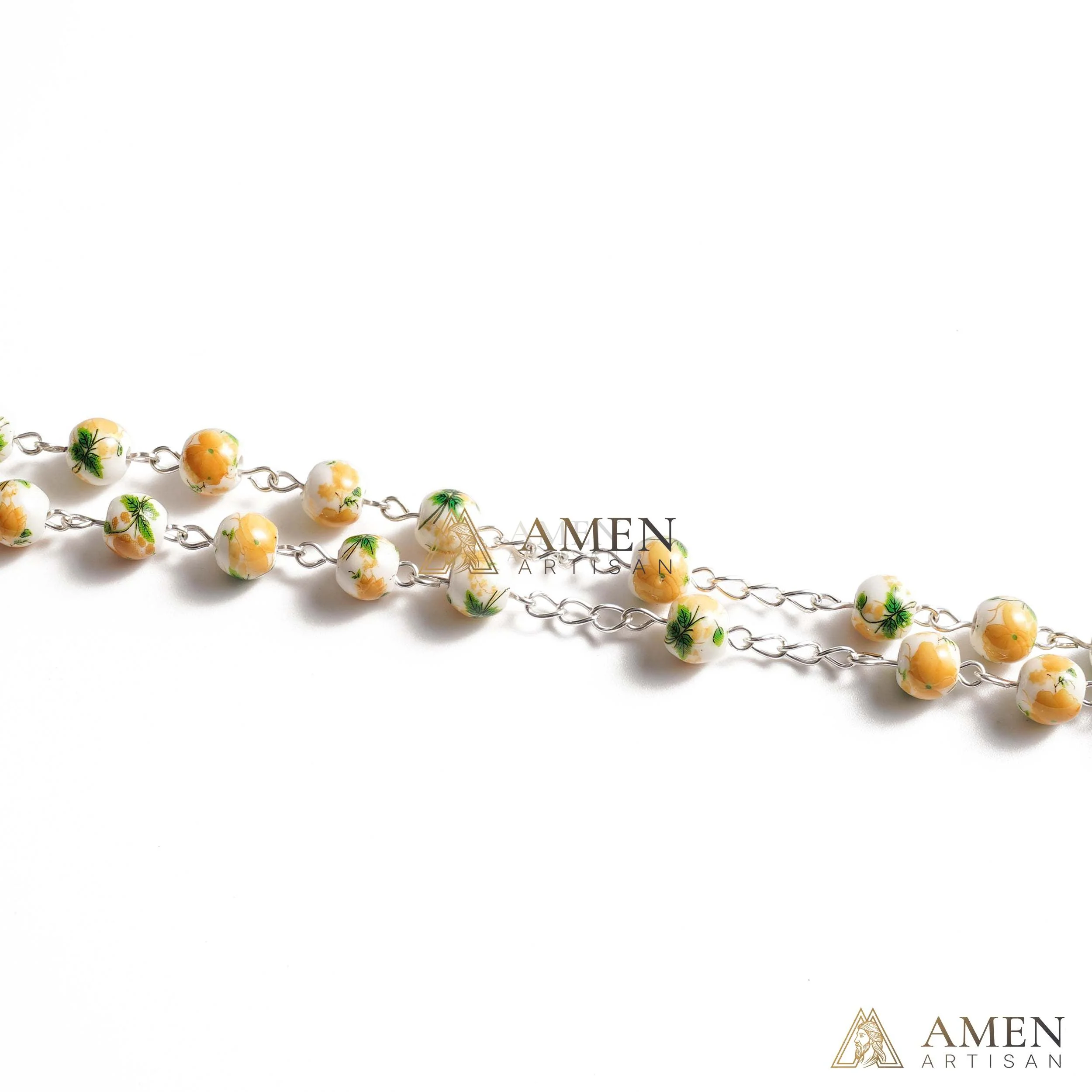 Yellow Peony Ceramic Rosary Amen Artisan - Image 4